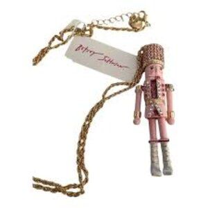 Betsey Johnson Articulated Pink and Gold Nutcracker Necklace, Gold-tone Diamonds